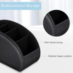 Fintie Remote Control Holder, 5 Compartments Vegan Leather TV Remoter Caddy Desktop Organizer Makeup Brush Holder Storage Fits TV Remotes, Media Controllers, Office Supplies(Black) - Image 4