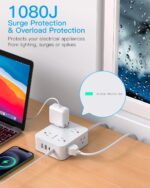 Surge Protector Power Strip, HANYCONY Extension Cord with Multiple Outlets, 5 Ft Ultra Thin Flat Plug 8 Outlets 4 USB Ports(2USB C), 1080J Outlet Extender for Home Office College Dorm Room Essentials - Image 7