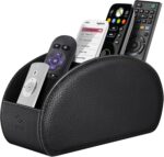 Fintie Remote Control Holder, 5 Compartments Vegan Leather TV Remoter Caddy Desktop Organizer Makeup Brush Holder Storage Fits TV Remotes, Media Controllers, Office Supplies(Black) - Image 2