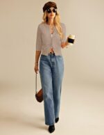 GRACE KARIN Women's 3/4 Short Sleeve Cropped Cardigan Lightweight Button up Crochet Knit Sweater Shrug for Summer Spring - Image 9