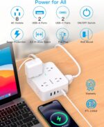 Surge Protector Power Strip, HANYCONY Extension Cord with Multiple Outlets, 5 Ft Ultra Thin Flat Plug 8 Outlets 4 USB Ports(2USB C), 1080J Outlet Extender for Home Office College Dorm Room Essentials - Image 3