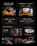ACEMAGICIAN W1 Mini Gaming PC AMD Ryzen 7 8745HS Mini PC 32GB DDR5 1TB PCIe 4.0 M.2 SSD Mini Computers(8C/16T, up to 4.9GHz), Desktop Computers Radeon 780M, 8K@60Hz USB4/WiFi6/BT5.2/Dual Channel - Image 10