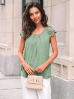 AUTOMET Womens Lace Tops Pleated Short Sleeve Shirts Summer Business Casual Dressy Blouses - Image 3