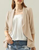 DOUBLJU Lightweight Thin 3/4 Sleeve Open Front Blazer Business Casual Deconstructed Jackets for Womens Clothes with Plus Size - Image 6
