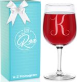 Monogrammed A-Z Wine Gifts for Women - 12.75 oz Engraved Personalized Wine Glass- Funny Wine Lover Monogram Gifts for Women - Unique Wine Glasses Gift Set (K) - Image 2