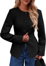 Cicy Bell Womens Business Casual Fitted Blazers Collarless Split Hem Work Office Button Down Suit Jackets - Image 2