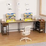 93" Long Desk with Storage, 2 Person Office Desk with Power Outlets & LED Lights, Large Home Office Computer Desk with 4 Fabric Drawers & 2 Monitor Stand for Work Gaming Study - Image 10