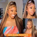 NARNI 30 Inch Honey Blonde Ombre Lace Front Wig Human Hair 180% Density 13x4 Highlight Lace Front Wigs Human Hair Pre Plucked 4/27 Straight HD Lace Frontal Wig Human Hair for Women with Baby Hair - Image 4