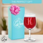 Monogrammed A-Z Wine Gifts for Women - 12.75 oz Engraved Personalized Wine Glass- Funny Wine Lover Monogram Gifts for Women - Unique Wine Glasses Gift Set (K) - Image 4