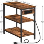 HOOBRO End Table with Charging Station, Simple Rustic Side Table with 3-Tier Storage Shelf, Narrow Nightstand for Small Spaces, for Living Room, Industrial Design, Rustic Brown and Black BF149UBZ01 - Image 4
