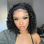 Aiterina Headband Wig Deep Wave 12 Inch Human Hair Headband Wig Curly hair Glueless Human Hair Wigs Machine Made No Lace deep Curly Headband Wigs Natural color - Image 2