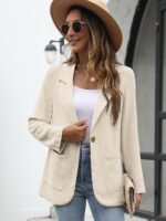 ELLEVEN Womens Linen Blazer Casual Long Sleeve Lightweight One Button Jackets Spring Summer Suit - Image 5