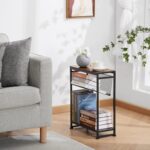 Small Side Table for Small Spaces - Slim End Table with Magazine Holder - 2 in 1 Design Narrow End Table Living Room - Skinny Bedside Table Nightstand Bedroom Thin Side Table, Rustic Brown - Image 9