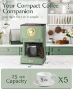 Amaste Drip Coffee Maker, Coffee Machine with 25 Oz Glass Coffee Pot, Retro Style Coffee Maker with Reusable Filter & Three Brewing Modes, 30minute-Warm-Keeping, Matcha Green - Image 6
