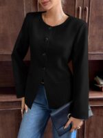 Cicy Bell Womens Business Casual Fitted Blazers Collarless Split Hem Work Office Button Down Suit Jackets - Image 4