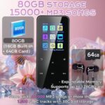 80GB MP3 Player with Bluetooth Portable HiFi Music Player with HD Speaker, Lossless Sound, FM Radio, Voice Recorder, Touch Buttons, E-Book (Earphones & 16GB + 64GB Card Included, No WiFi) - Image 4