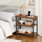 HOOBRO End Table with Charging Station, Simple Rustic Side Table with 3-Tier Storage Shelf, Narrow Nightstand for Small Spaces, for Living Room, Industrial Design, Rustic Brown and Black BF149UBZ01 - Image 5