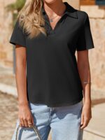 Imily Bela Womens Short Sleeve Polo Shirts V Neck Business Dressy Casual Tops Summer Collared Trendy Tees - Image 3