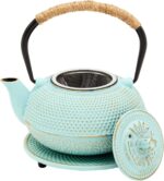 Juvale Cast Iron Teapot with Infuser - Japanese Tea Kettle - Loose Leaf Tetsubin & Trivet (Green, 3 Pcs, 18 oz/500 ml) Cast Iron Kettle - Image 10
