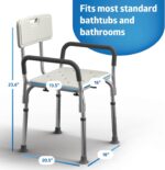 Medline Shower Chair for Inside Shower, Heavy Duty, 350 lb Capacity, Adjustable Height, Non-Slip Seat with Padded Armrests & Back, White - Image 4