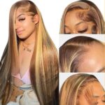 NARNI 30 Inch Honey Blonde Ombre Lace Front Wig Human Hair 180% Density 13x4 Highlight Lace Front Wigs Human Hair Pre Plucked 4/27 Straight HD Lace Frontal Wig Human Hair for Women with Baby Hair - Image 2