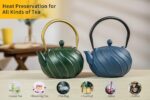 TOPTIER Japanese Cast Iron Teapot with Infuser, Stovetop Safe Teakettle, Wave Design, Enameled Interior, 30 oz (900 ml), Green - Image 7