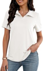 MK Shop Limited Polo Shirts for Women Business Casual Work Lapel Collared Tops V Neck Summer Golf Polos Tunic Blouse - Image 2