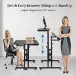 Hadulcet Mobile Standing Desk with Charging Station, Adjustable Standing Computer Desk, Standing Adjustable Laptop Cart with Wheels for Home Office Classroom Black - Image 6