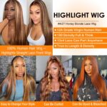NARNI 30 Inch Honey Blonde Ombre Lace Front Wig Human Hair 180% Density 13x4 Highlight Lace Front Wigs Human Hair Pre Plucked 4/27 Straight HD Lace Frontal Wig Human Hair for Women with Baby Hair - Image 5