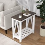 ChooChoo Farmhouse End Table, Narrow Side Table, Slim End Table with Storage Shelf for Small Spaces, Rustic Nightstand, for Living Room, Bedroom White - Image 6