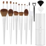 Makeup Brushes With Case 20PCs Professional Makeup Brush Set, Foundation Powder Eyeshadow Brush Set Eyebrow Concealer Contour Travel Brushes Kit with Holder & 2 Powder Puff-White - Image 2