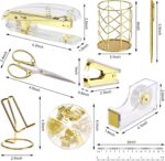 EOOUT Gold Office Supplies Set Desk Accessories, Acrylic Stapler Set Staple Remover, Phone Holder, Tape Holder, Pen Holder, 2 Ballpoint Pen, Scissor, Binder Clips, Ruler, Transparent Glue and Staples. - Image 3