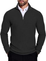 COOFANDY Men's Quarter Zip Sweaters Slim Fit Lightweight Knitted Mock Neck Pullover Casual Polo Sweaters - Image 2