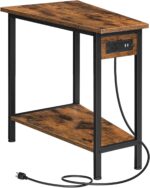 HOOBRO Wedge End Table with Charging Station, Recliner Wedge Side Table with Open Storage Shelves, Industrial Triangle Accent Table for Small Spaces, Corner, Living Room, Rustic Brown BF64UBZ01G1 - Image 2