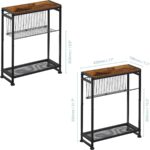 Small Side Table for Small Spaces - Slim End Table with Magazine Holder - 2 in 1 Design Narrow End Table Living Room - Skinny Bedside Table Nightstand Bedroom Thin Side Table, Rustic Brown - Image 4