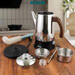 Electric Coffee Percolator Stainless Steel Coffee Pot with Two Tough Glass Clear Brew Progress Knob & Treated Solid Wood Handle & On/OFF Switch Auto Keep Warm Cordless Serve (8 Cup) - Image 3
