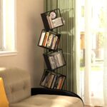 5-Tier Metal Geometric Bookshelf – Modern Narrow Floor Bookcase, Space-Saving Organizer for Living Room, Bedroom, Office, Corner – Black - Image 9