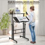 Hadulcet Mobile Standing Desk with Charging Station, Adjustable Standing Computer Desk, Standing Adjustable Laptop Cart with Wheels for Home Office Classroom Black - Image 4