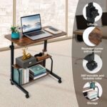 Adjustable Table Student Computer Desk Portable Home Office Furniture Small Spaces Sofa Bedroom Bedside Learn Play Game on Wheels Movable with Storage Size 31.5 * 15.7 in Oak D - Image 6