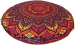 CRAFT KALA Large Hippie Floor Pillow Cover Mandala Meditation Cushion Case Pouf Cover Round Poufs Cover Bohemian Floor Cushion Cover Outdoor Fireplace Yoga Living Room Decor 32" New Orange Ombre - Image 2