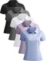 5 Pack Women's Polo Shirts Short Sleeve 3 Buttons Collared Uniform Tops Moisture-Wicking T-Shirts for Work & Casual - Image 2