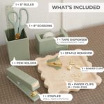 Aesthetic Desk Accessories Set - A Complete Desktop Organizer Set For Women Enhances Any Office Decor - An Office Supplies Kit w Gold Finish incl. Pen Holder, Scissors, Stapler, Tape Dispenser & More - Image 5
