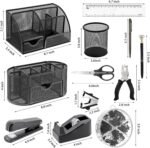 17 in 1 Black Desk Organizers and Accessories Set, 3 Office Desk Supplies Storage Organization, 4 Pens, Stapler, Staples & Remover, Tape & Dispenser, Scissors, Ruler, Clips, Hole Punch, Back to School - Image 3