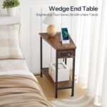 HOOBRO Wedge End Table with Charging Station, Recliner Wedge Side Table with Open Storage Shelves, Industrial Triangle Accent Table for Small Spaces, Corner, Living Room, Rustic Brown BF64UBZ01G1 - Image 9