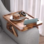 Acacia Wood Couch Arm Tray with 360°Phone Holder,Folding Sofa Armrest Tray,Couch Arm Table Clip-On Couch Desk for Drinks,Snacks,Phone,Remote Control - Image 3