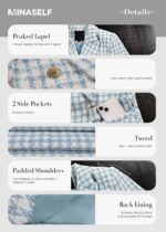 Mina Self 2025 Women's Spring Tweed Blazer Plaid Fashion Slim Fully-Lined Double-Breasted Casual Work Jacket with Pockets - Image 7