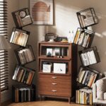 5-Tier Metal Geometric Bookshelf – Modern Narrow Floor Bookcase, Space-Saving Organizer for Living Room, Bedroom, Office, Corner – Black - Image 6