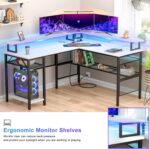 Unikito L-Shaped Desk with LED Strip and Power Outlets, Reversible Corner Computer Desk with Monitor Stand and Storage Shelf, Modern L-Shaped Gaming Table, Home Office Desk with USB Ports, White - Image 5
