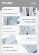Mina Self 2025 Women's Spring Tweed Blazer Plaid Fashion Slim Fully-Lined Double-Breasted Casual Work Jacket with Pockets - Image 8
