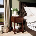 Narrow End SideTable with Drawer and Storage Shelf, Solid Wood Sofa Tables, Slim Beside Table-, Telephone for Small Spaces, Living Room, 22"L x 13"W x 22.7"H No-tools Assembly Dark Walnut BBJ004DWA - Image 4